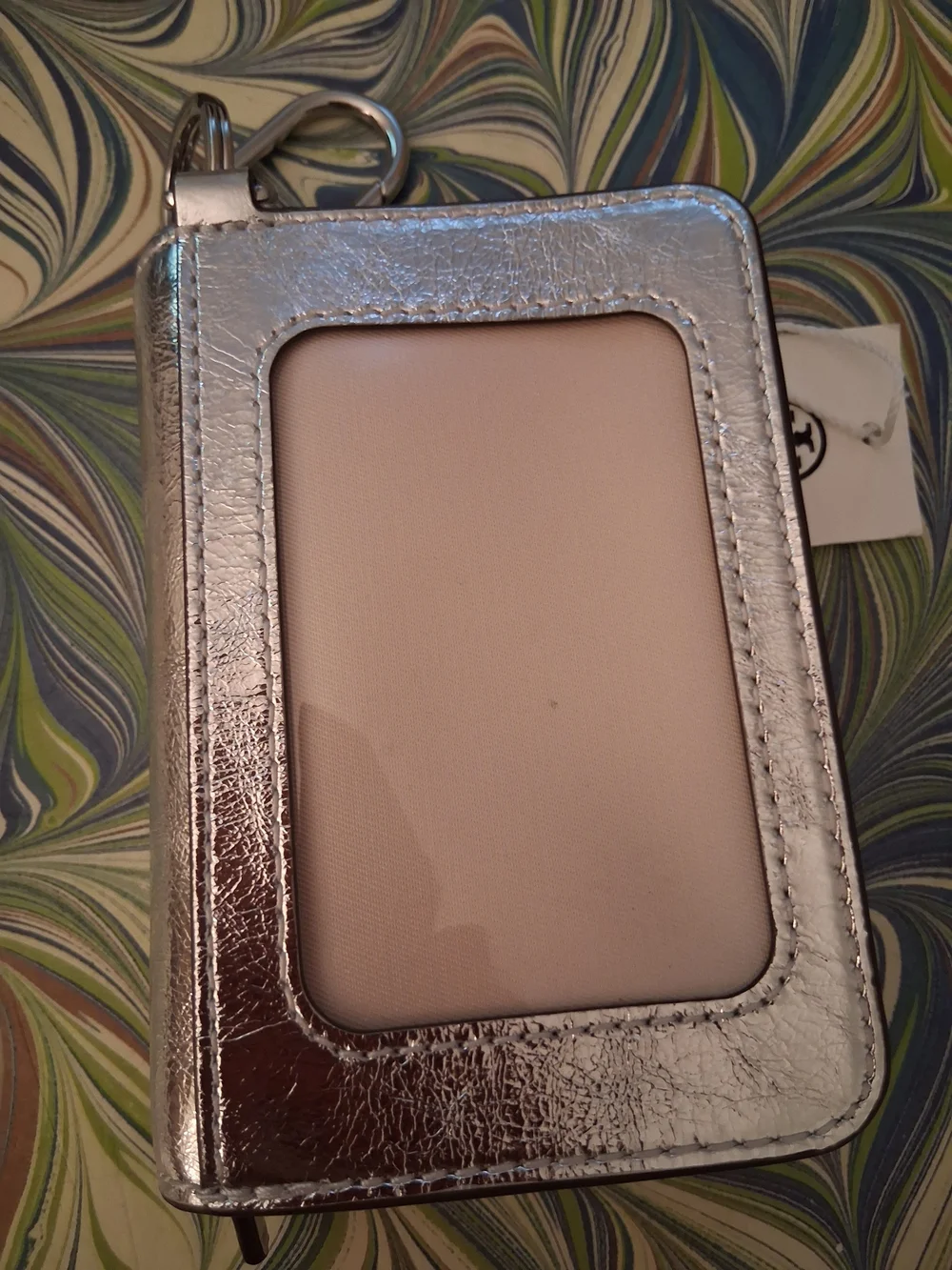 TORY BURCH Metallic Silver Key Pouch Card Holder NWT